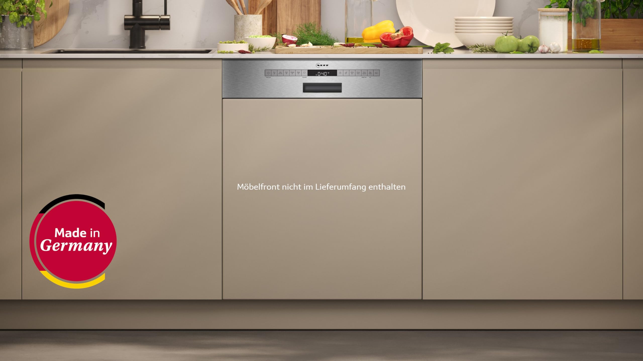 NEFF N 50 Geschirrspüler Teilintegrierbar 60 cm, S145HCS03E, Made in Germany, Flex 1-Korbsystem für einfaches Beladen, Chef 70 °C, Programme-Download, Leiser Betrieb, AquaStop | Made in Germany, Flex 1 Korbsystem und Besteckschublade für mehr Platz, Smart