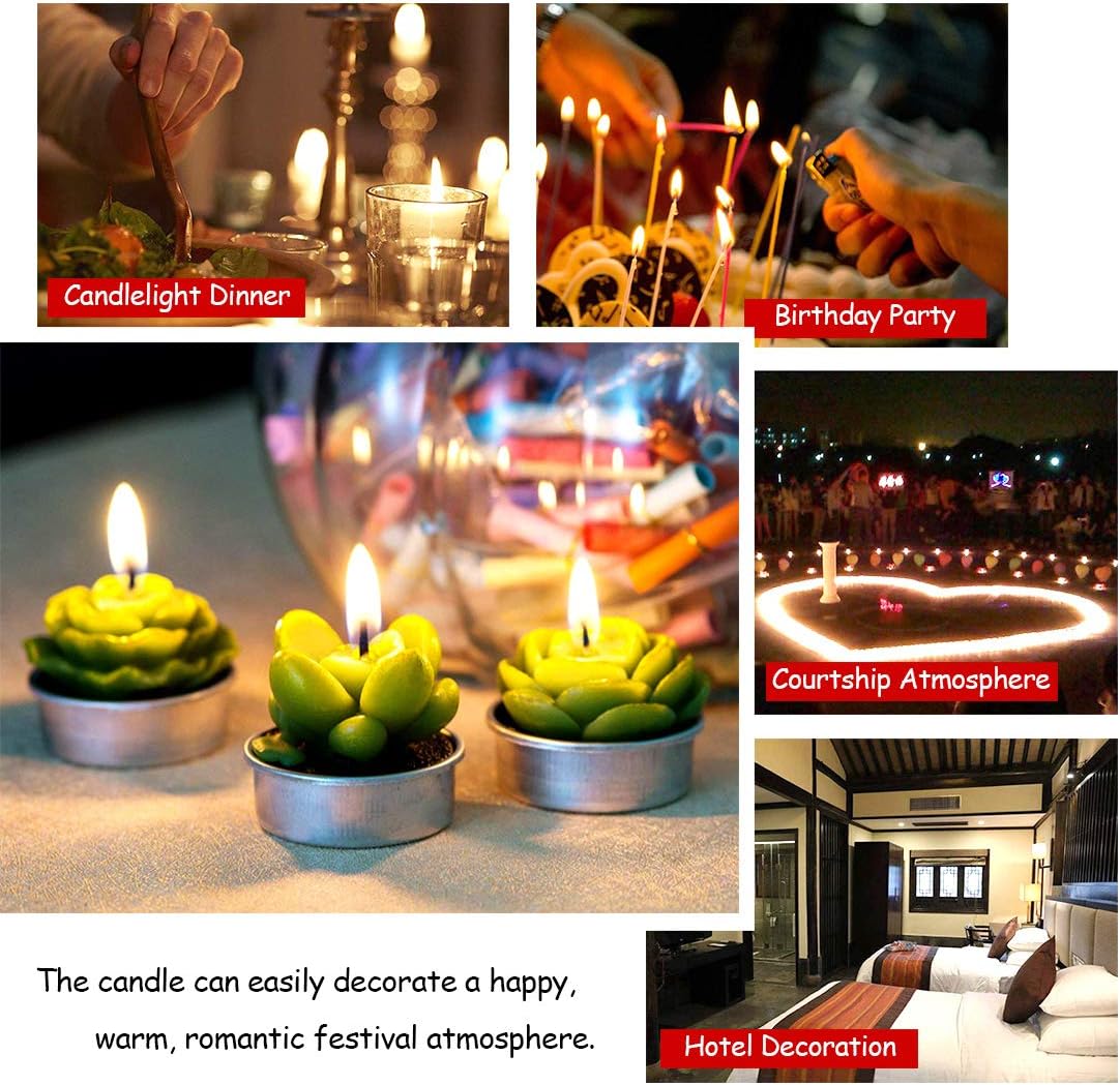 Swpeet 12Pcs Decorative Succulent Cactus Tealight Candles Kit, Cute Smokeless Succulent Plants Perfect for Candles Festival Wedding Props and House-Warming Party