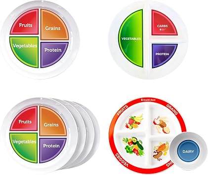 Health Beet Portion Control Plate Bundle - MyPlate & Macro Diet Plates with Dairy Bowl - 4 Unique Visual Portioning Tools for Kids & Adults - Dishwasher & Microwave Safe