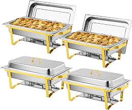 OlymStore Gold Chafing Dishes for Buffet 8QT,4 Pack Chafing dish Buffet Set,Stainless Steel Rectangle Food Warmers Servers for Catering Kitchen Party Dinners