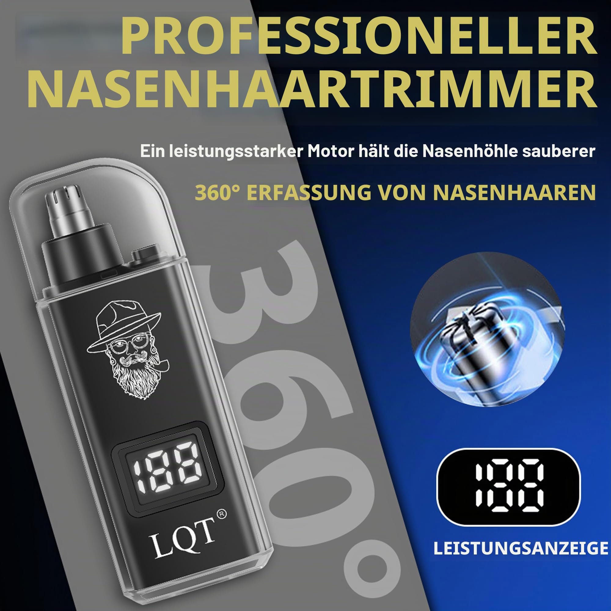 Haarschneidemaschine für Männer, 4-teiliges professionelles Fellpflegeset mit Haarschneidemaschine, LED-Power-Display, Detail-Trimmer und Nasentrimmer, komplettes kabelloses Set für den Heimfriseur