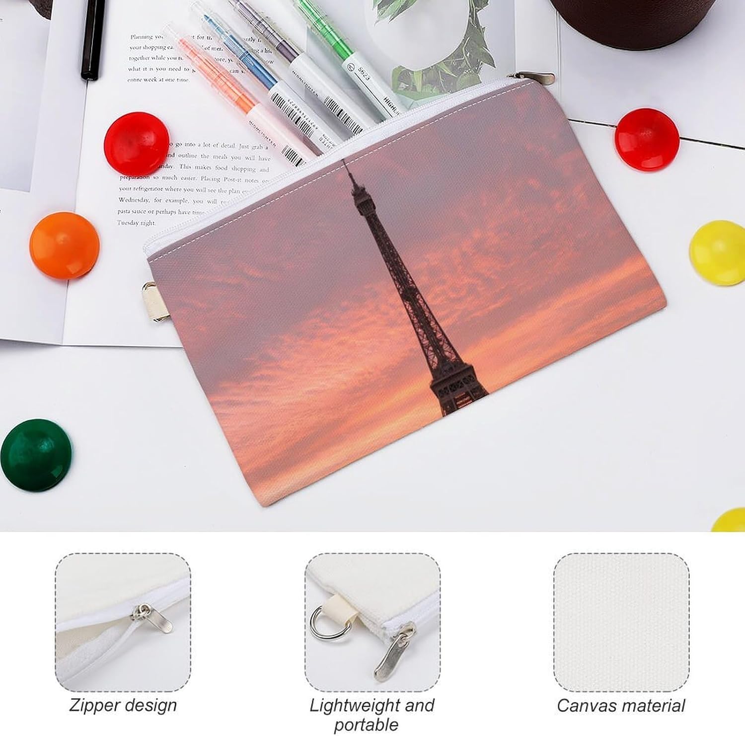 Eiffel Tower Sunset Paris France Coin Purse Change Purse Pouch Wallet
