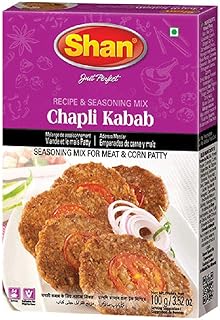 Shan Chapli Kabab Recipe and Seasoning Mix 3.52 oz (100g) - Spice Powder for Traditional Meat & Corn Patty - Suitable for Vegetarians - Airtight Bag in a Box