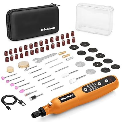 GINELSON Cordless Rotary Tool, 5 Variable Speed Mini Rotary Tool Kit with 64 Accessories, 3.7V Type-C Charging Power Rotary Tool for Engraving, Sanding, Polishing, Carving, Cutting, DIY Crafts