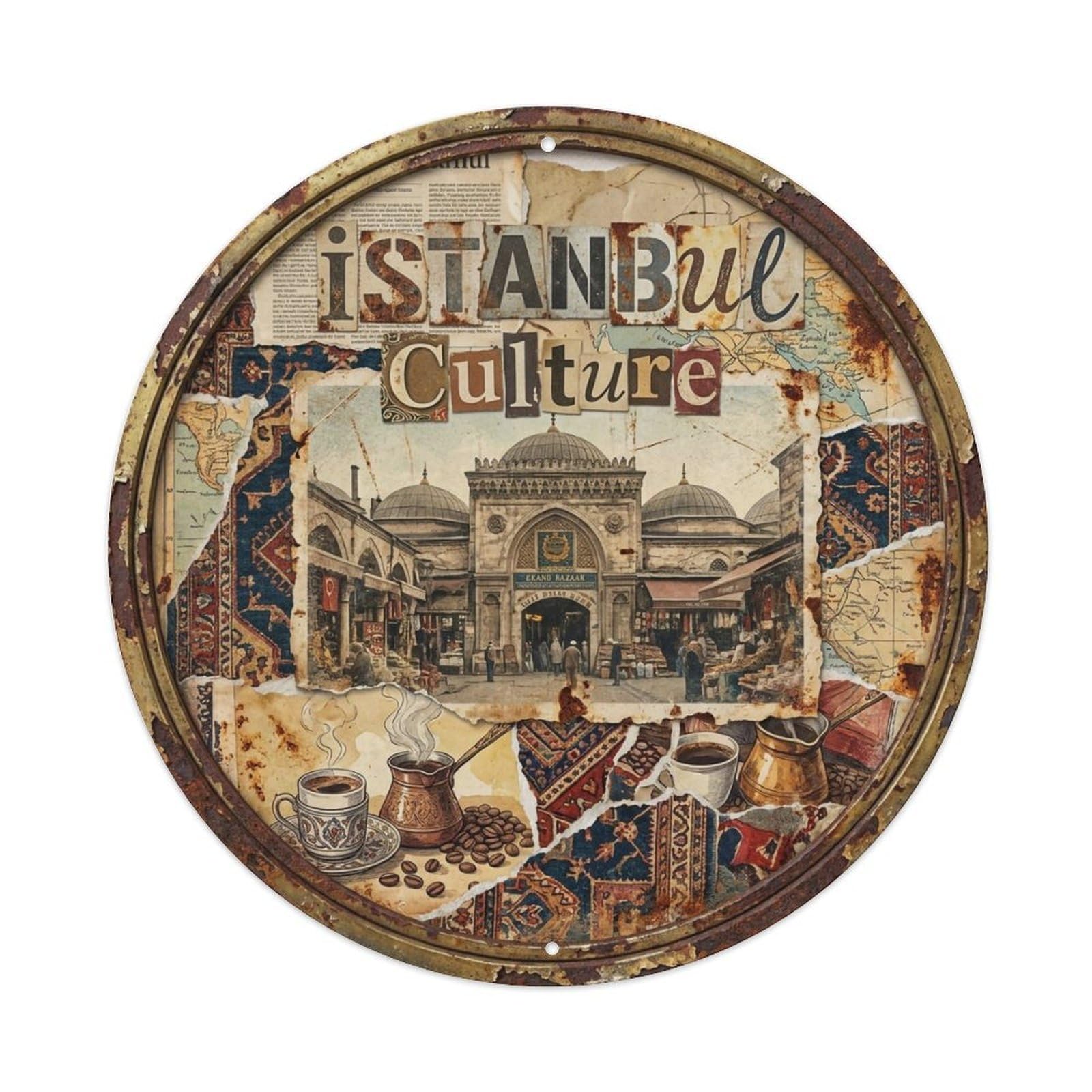 Vintage Travel Istanbul Turkey Culture Vintage Metal Tin Sign Plaque Wall Decor for Cafe, Club Bar, Office, Garden Metal Poster 8x8Inch