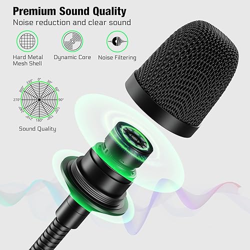 Miniatura 4 de Micrófono DJ de 17 pulgadas flexible de cuello de cisne, micrófono profesional XLR con cable dinámico Bob Barker para videoconferencia, podio,