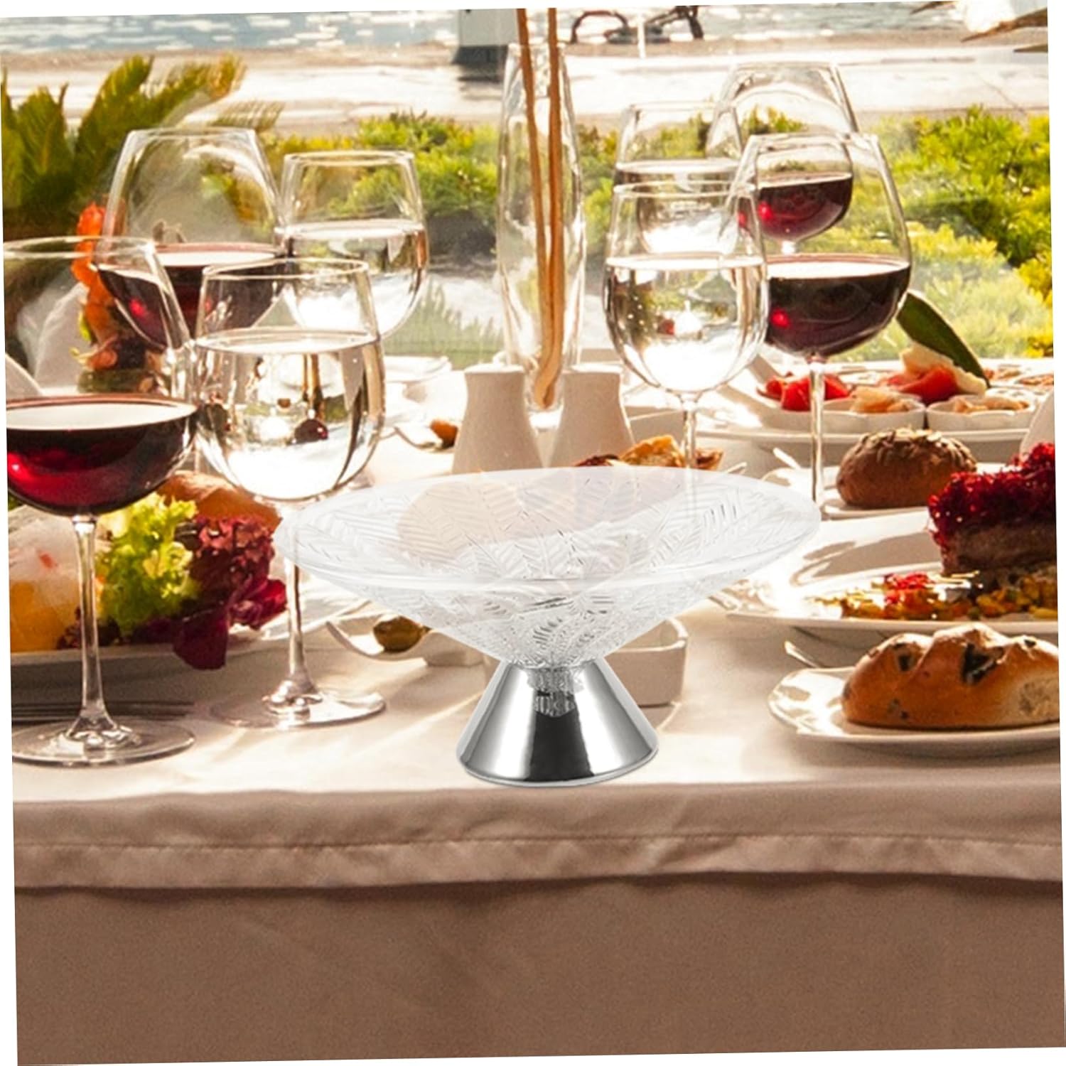 Zerodeko Stylish Glass Fruit Bowl Large Footed Bowl Elegant Snack Plate for Table Centerpiece