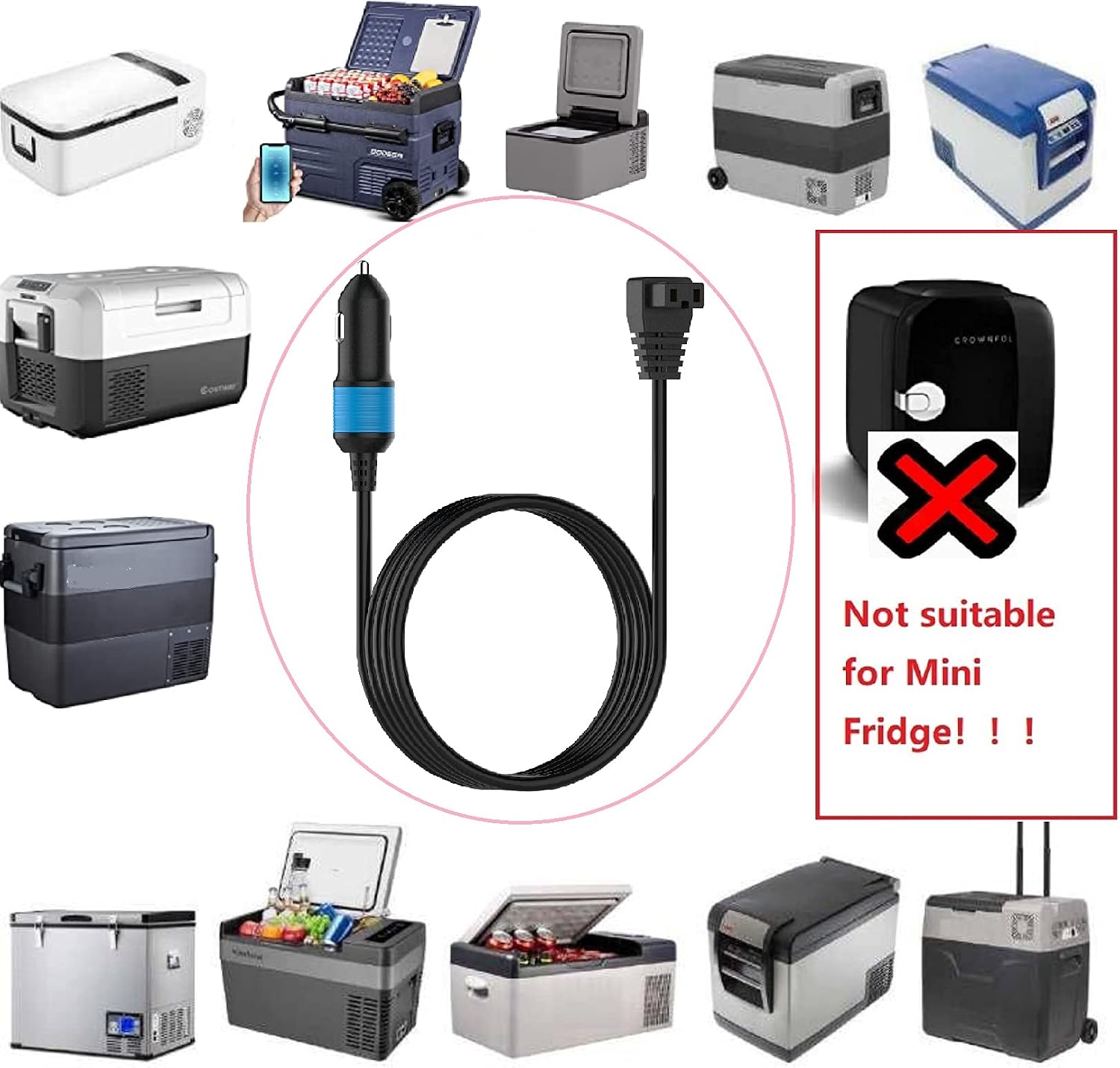DC Power Cord Cable 12V/24V for Car Refrigerator Car Fridge Freezer Compatible with Portable Car Refrigerator Fridge 12 Volt Refrigerator Portable Freezer Compressor Cooler from Most Brands