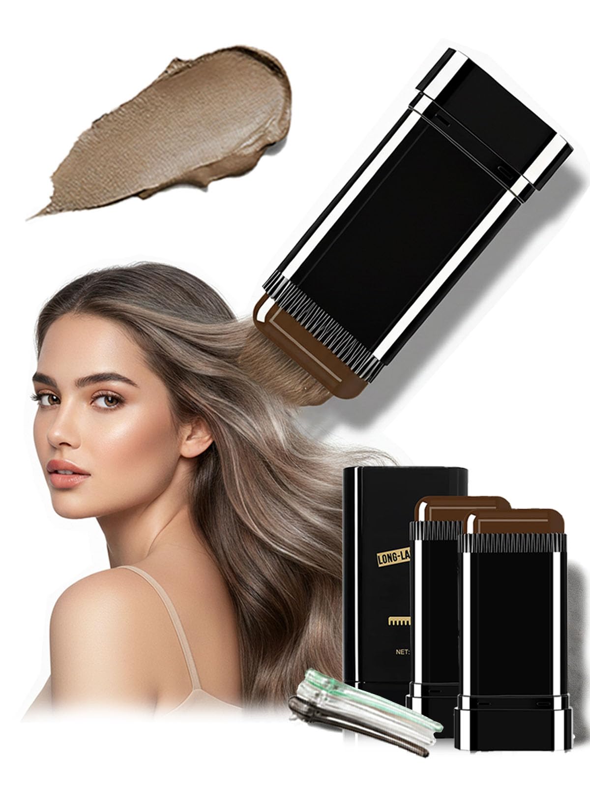 Photo 1 of 2-In-1 Hair Dye Comb & Concealer Stick, Simpler Hair Color for Women, Temporary Root Touch-Up Brush for Quick Gray Cover Up Tool, Portable Coloring Applicator for Home Styling, Light Brown, 2-Pack