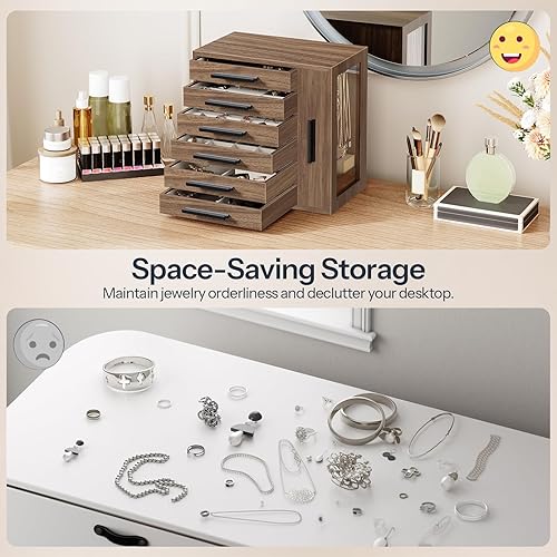 Miniatura 5 de HOOBRO Joyero para mujer, caja organizadora de joyas, caja de joyería de madera de 6 niveles, joyero con ventana lateral transparente, regalo