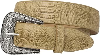 El Presidente Mens #220 Sand Ostrich Leg Print Leather Western Cowboy Belt Silver Buckle