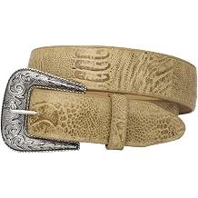 El Presidente Mens #220 Sand Ostrich Leg Print Leather Western Cowboy Belt Silver Buckle