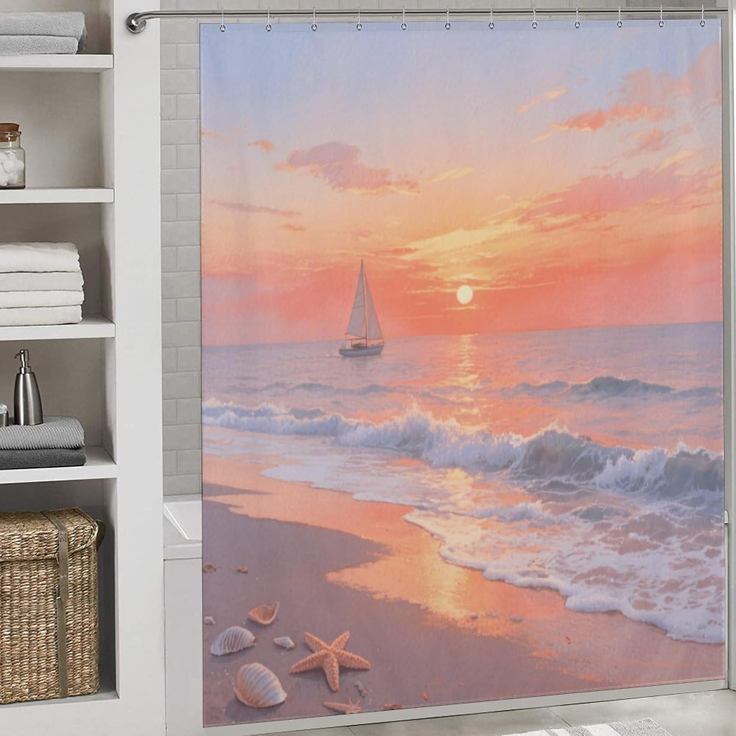 Shower Curtains Fabric Shower Curtain Liner Liner Showers Curtain A Sunset at The Seaside Showers Curtin Opaque for Privacy Protection Water Splash Protection High Aesthetics