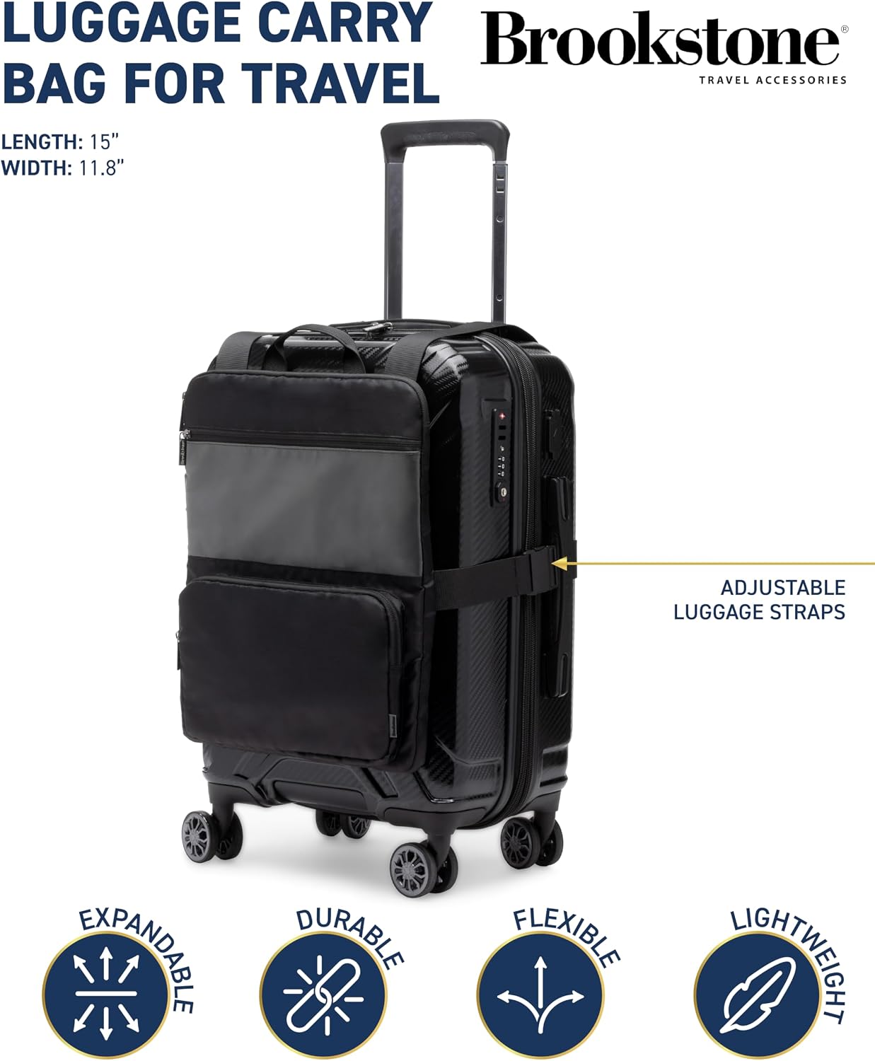 Brookstone Carry On Harness – Lightweight Travel Strap Organizer with Adjustable Luggage Straps for Suitcases, Size One Size, Black