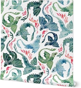Spoonflower Watercolor Dragon PVC-Free Type II Professional Wallpaper