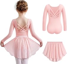 Arshiner Vestido de Ballet de Manga Larga para Niñas 2-10 Años Vestido de Danza de Algodón de Dos Piezas Leotardo de Ballet Sin Espalda con Tutú Leotardo de Danza Vestido de Bailarina para Niños