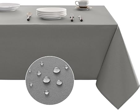 Veblandy Table Cloth Rectangle Waterproof Spill-Proof Wrinkle-Free Tablecloth Washable, Kitchen Dining Tabletop Decoration, Fabric Table Cover for Indoor and Outdoor Use, 52 x 70 Inch, Light Grey