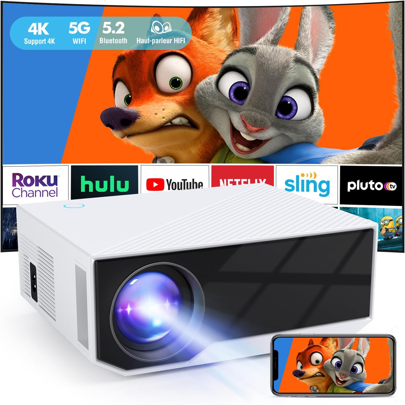 Projecteur 4K AKATUO - 1080P Natif, WiFi 5G Et Bluetooth