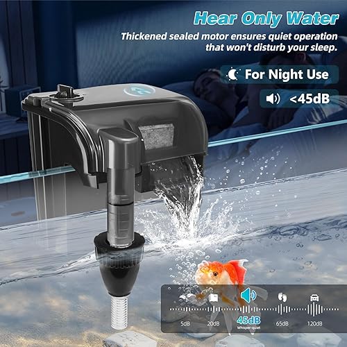 Miniatura 7 de Filtro de acuario para colgar en la parte posterior, 158 GPH para tanque de peces de 20 a 40 galones, con luz U-V desmontable y desnatador de