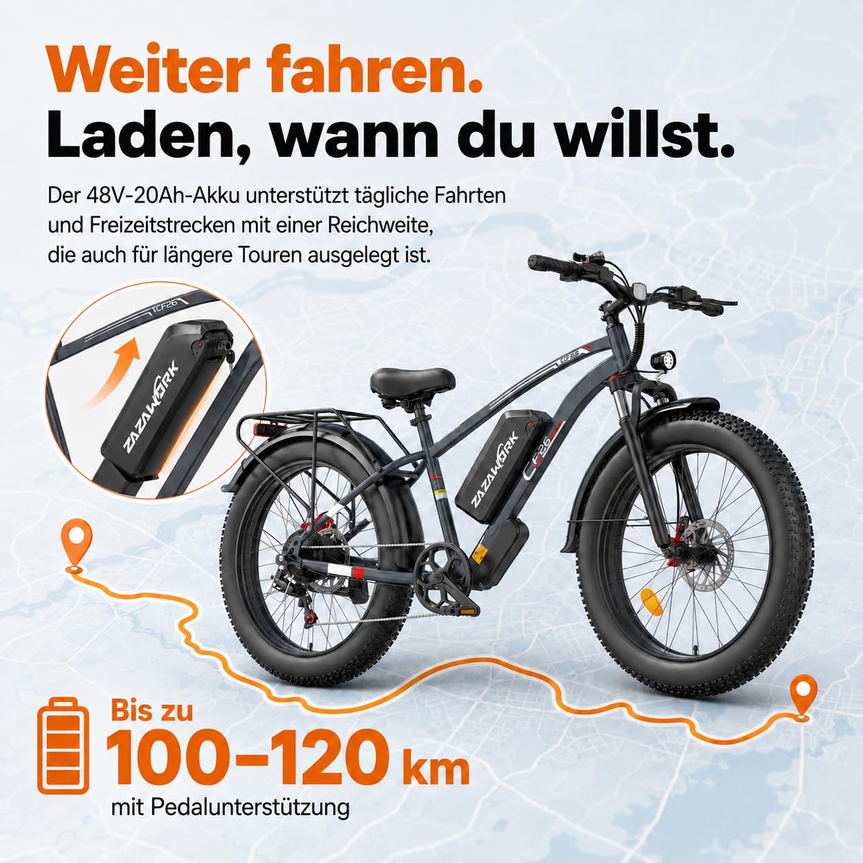 E Bike Herren 26Zoll E Mountainbike 100-120km Reichweite 48V20AH 250W Hintermotor 7-Gang 25km/h E-Bike lockable Federgabel & hydraulische Scheibenbremsen Elektro Fahrrad Männer für Offroad & Trail