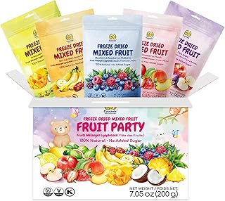 SUNGIVEN Freeze-Dried Fruit Party with 10+ Fruits, Mixed Fruits Variety Pack of 5 Bag, 7.06 oz, Health Snack, Fruit Crisps, Freeze Dried Apple Strawberry Berries Lemon Coconut Fig Mango Pineapple, No Sugar Added, Made with 100% Fruit