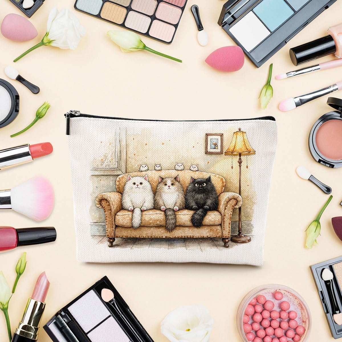 Cute Cat Makeup Bag Cat Lover Gift Cosmetic Bag Travel Toiletry Makeup Organizer Zipper Pouch Christmas Thanksgiving Birthday Gifts for Women Girls Sister Friend - Image 4