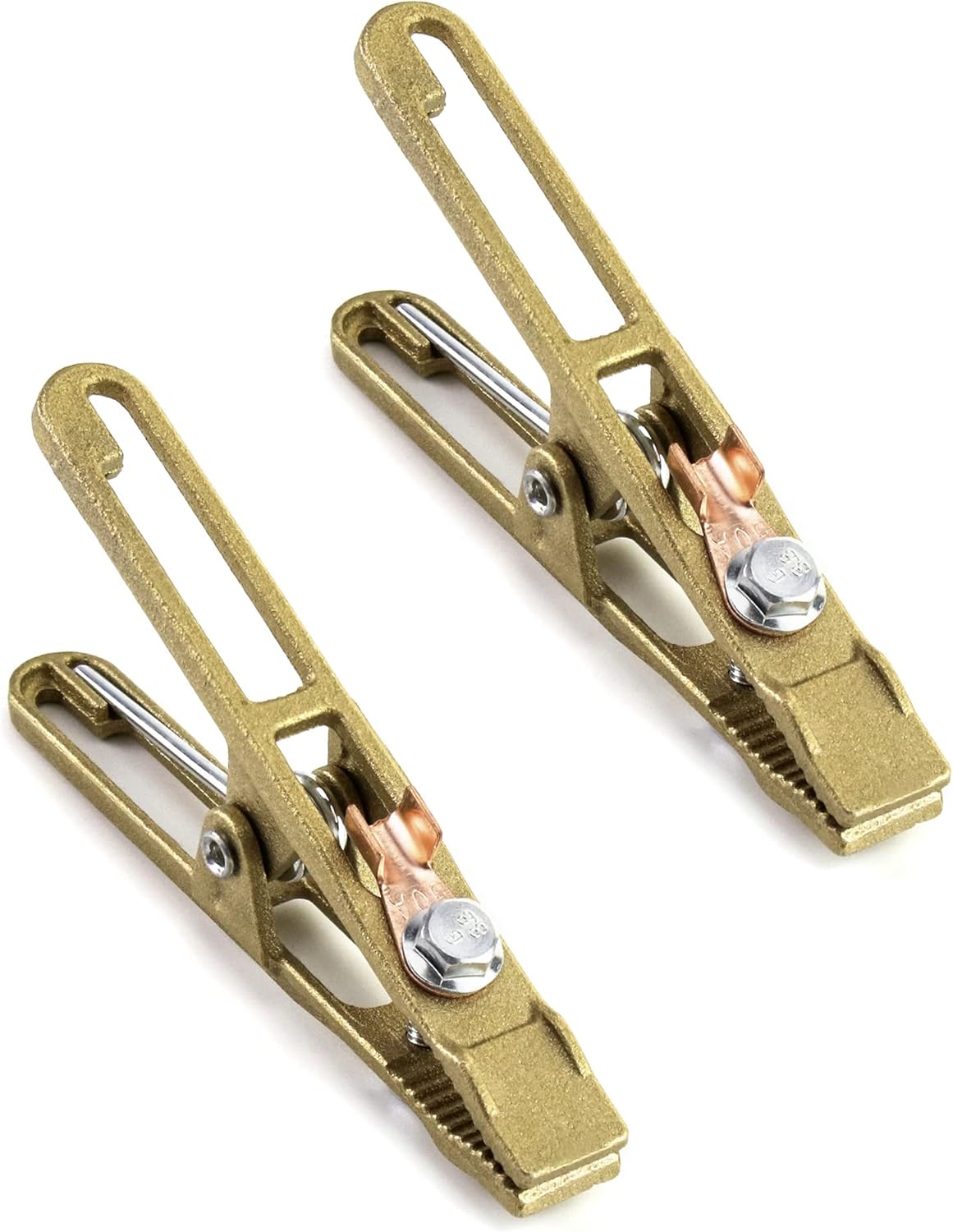 QWORK Brass A-Shape Earth Clamps, 2 Pack 260A Ground Welding Copper Grip Clip Clamp