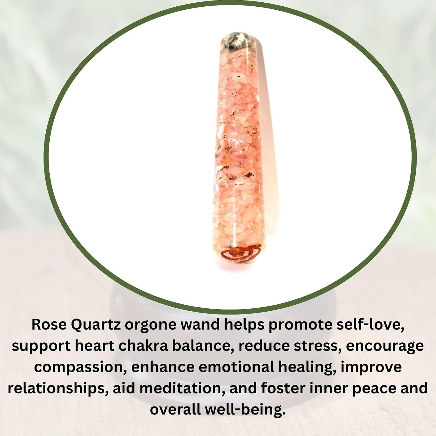 Jet Rose Quartz Orgone Wand Rounded End Massage Healing Crystal Wand Stick Copper Chokurei Reiki Healing