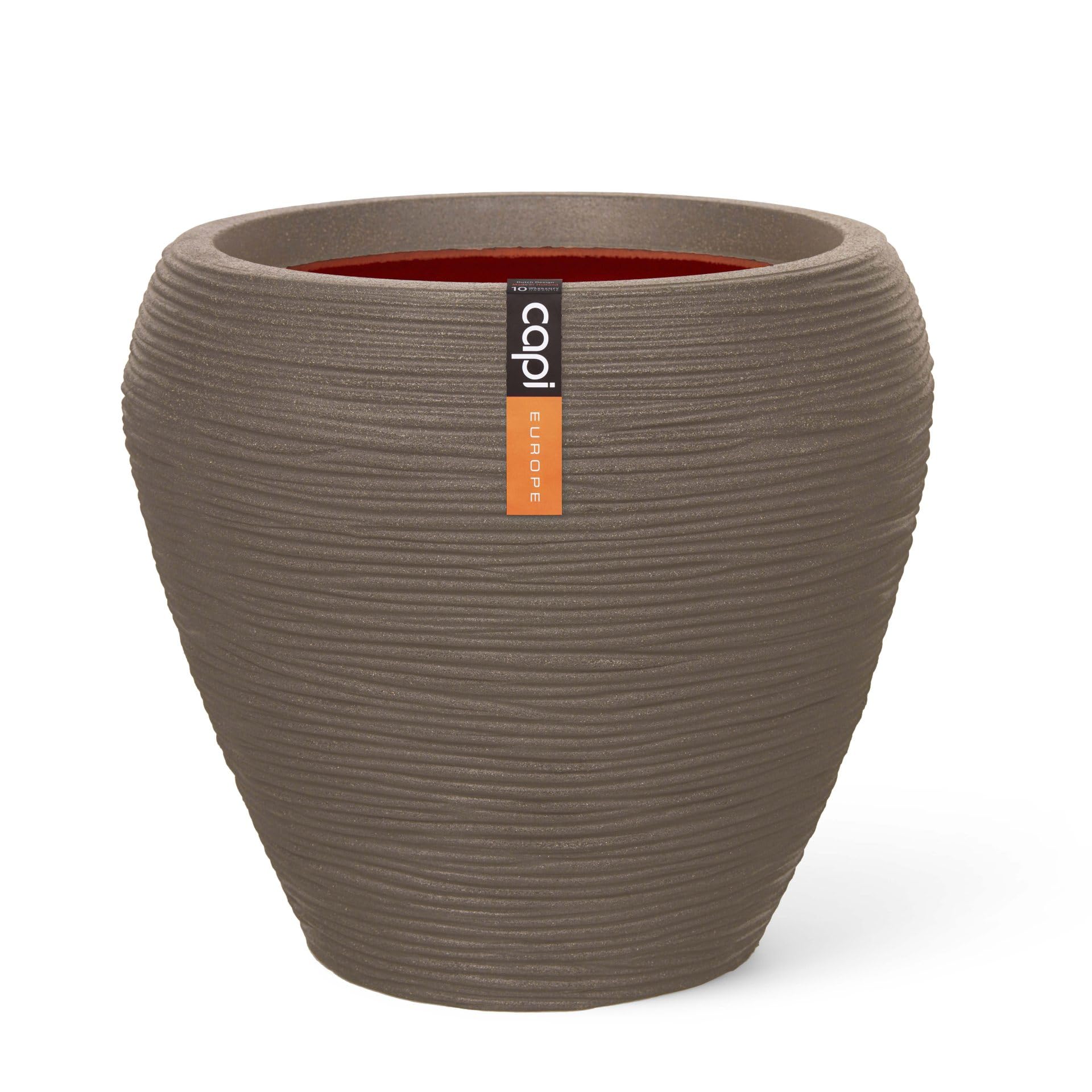 Capi Europe - Gefäß konisch rund Rib NL - 42x38 - Warm Taupe - Blumentopf für den Innen- und Außeneinsatz - Übertopf - Pflanztopf - Pflanzgefäß - Kunststoff - KWTR362
