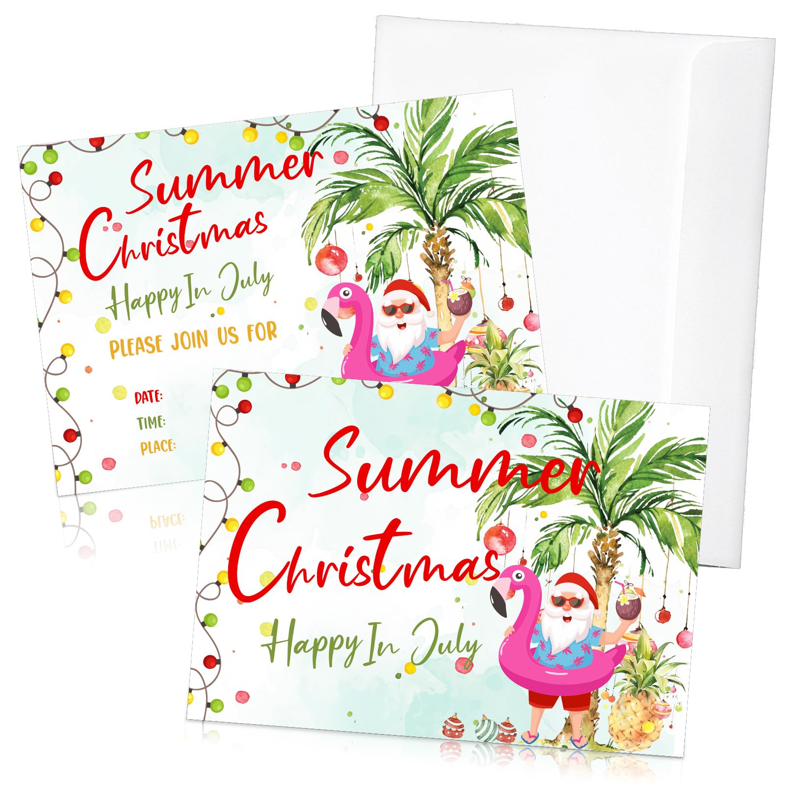 30 Christmas on a Beach Note Cards Summer Christmas Party Invitation with Envelope Bulk Postcards Santa July Greeting Card 5x7 for Holiday