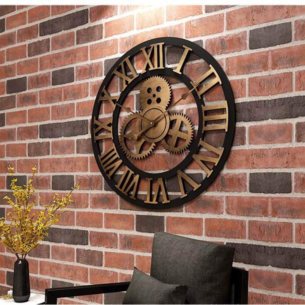 Reloj de Pared Industrial Gear Reloj de Pared Decorativo Reloj de Pared de Estilo Industrial, Dorado, 50 x 50 x 5 cm