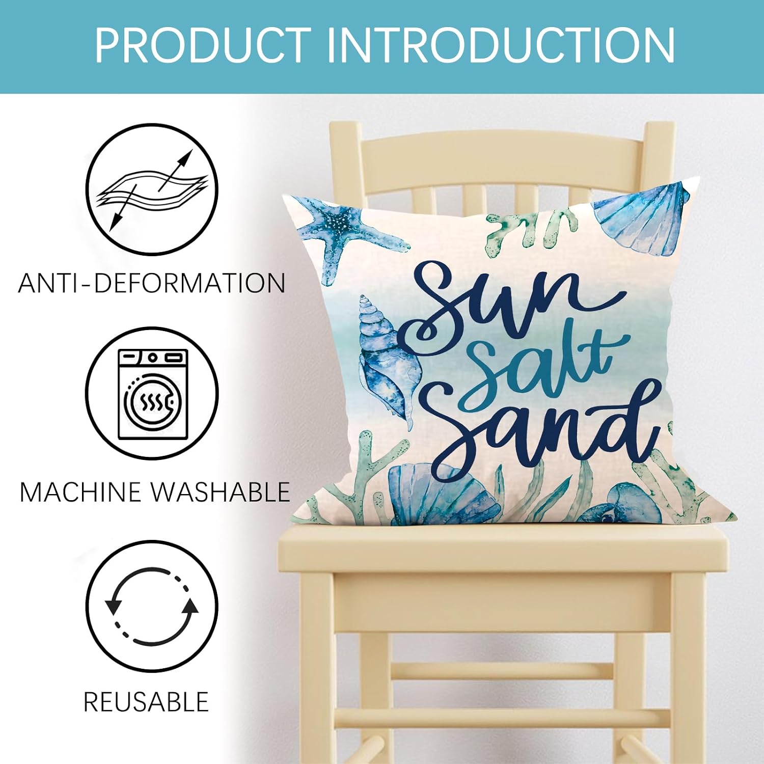 Beach Coastal Decorative Throw Pillow Covers 18 x 18 Set of 4 image 4