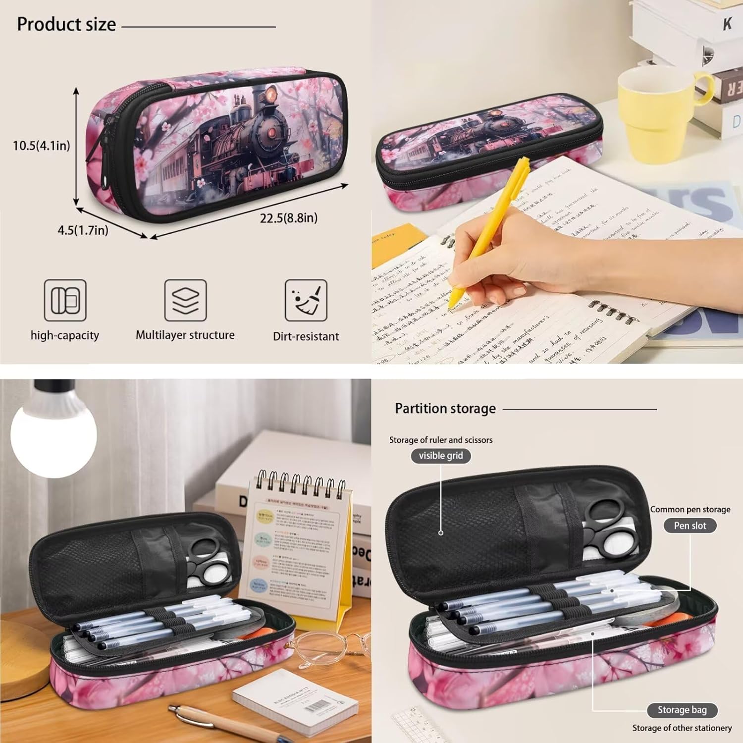 COEQINE 4 Pieces Pink Train Backpack for Boys with Lunch Box and Water Bottle Holder Cool School Bag Set Preschool Backpack for Boys 6-8Y2Nd Grade Toddler Boys Middle School Book Bag with Handles