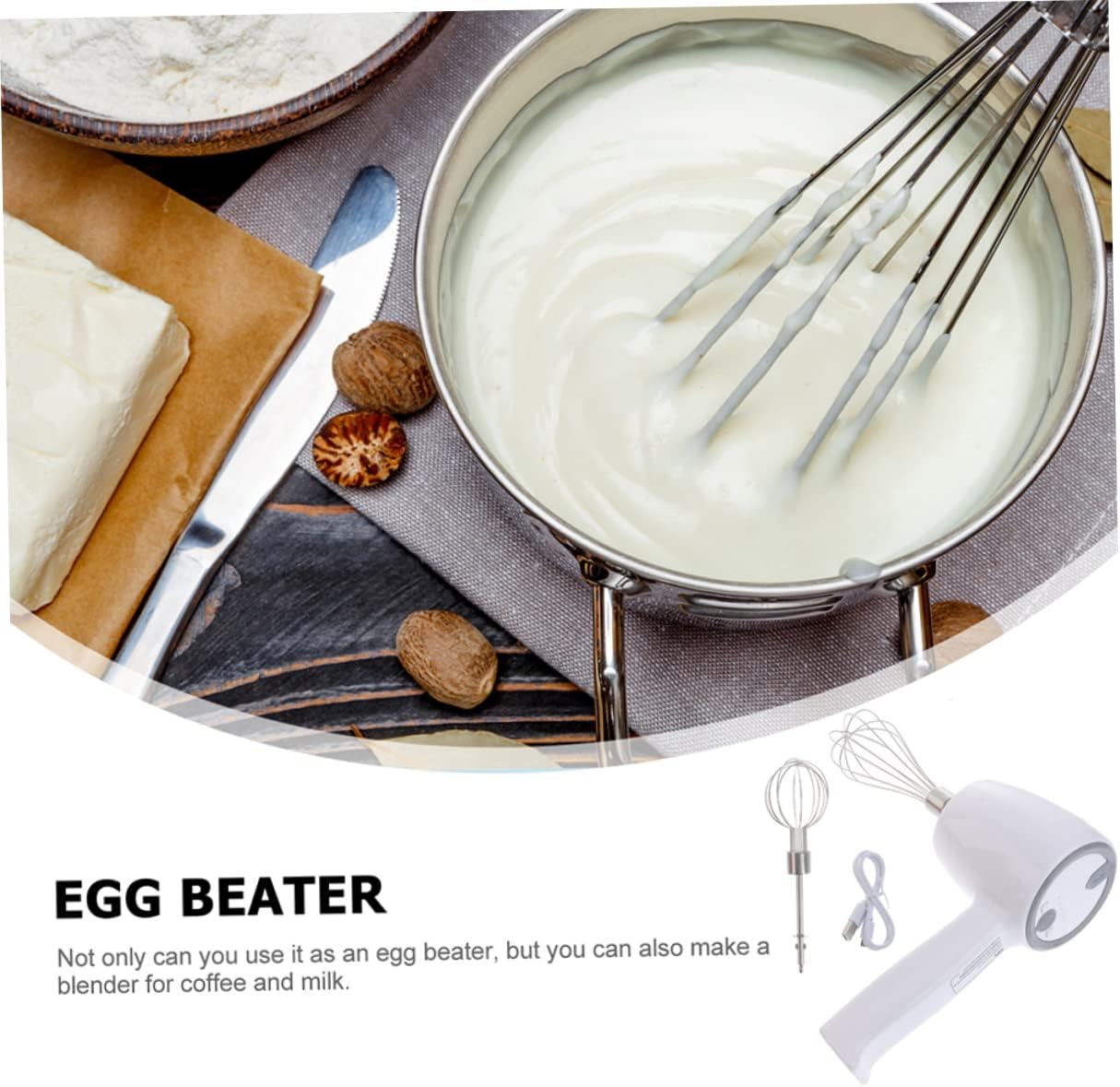 1set Cordless Usb Rechargeable Electric Mixer Adjustable Speed Handheld Beater for Baking and Cooking Double Stick Design Comfortable Grip