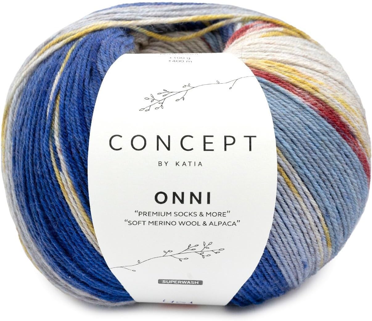 Katia Premium Socks & More Yarn, 100g 400m, Grey-Blue-Bordeaux (401) with Gradient Effect, Wool Blend (Wool 100%, Alpaca <1%)