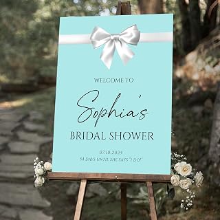 White Bow Bridal Shower Sign, Custom Bridal Shower Welcome Sign, Blue Bridal Shower Decor, Bridal Party Sign, Bridal Shower Welcome Poster/Canvas, Personalized Wedding Decorations Gifts For Women Men
