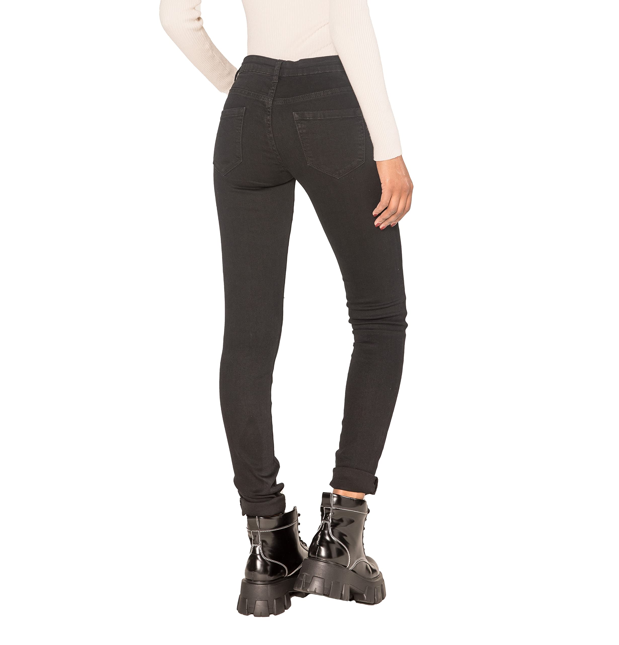 Nina Carter P100 Jean coupe skinny pour femme Taille basse avec effets usés Effet délavé