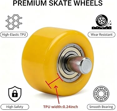 Kids Roller Skate Replacement Wheels with ABEC-5 Bearings - Double Wheel Set for 2-in-1 Skate Shoes, Includes 2 Wheels + 2 Cover Plates + Tool, Indoor/Outdoor (Yellow Set)