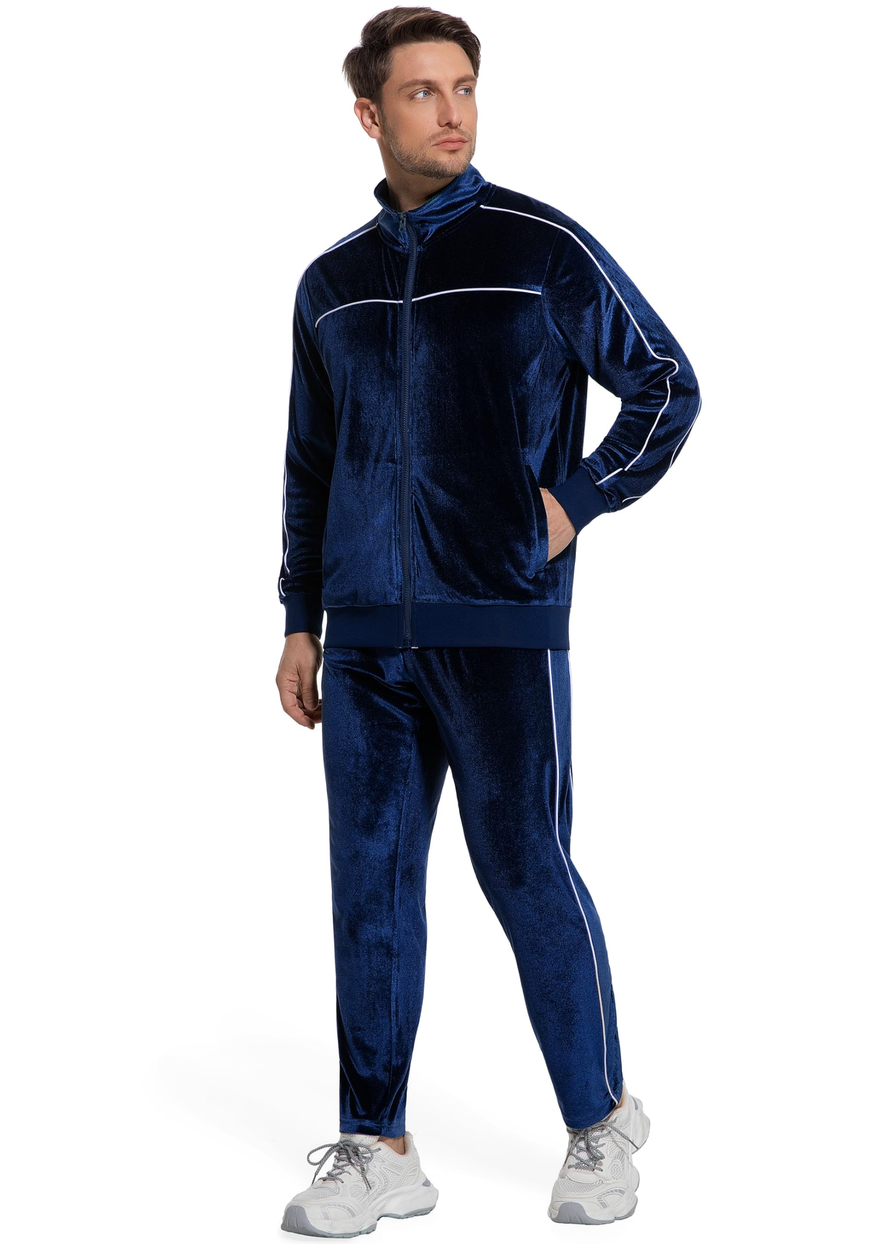 W JIANWANG Herren Jogginganzug Hausanzug Trainingsanzug Set Zweiteiler Trainingsanzüge Velours Warme Freizeitanzug Sportanzug für Frühling Herbst Winter