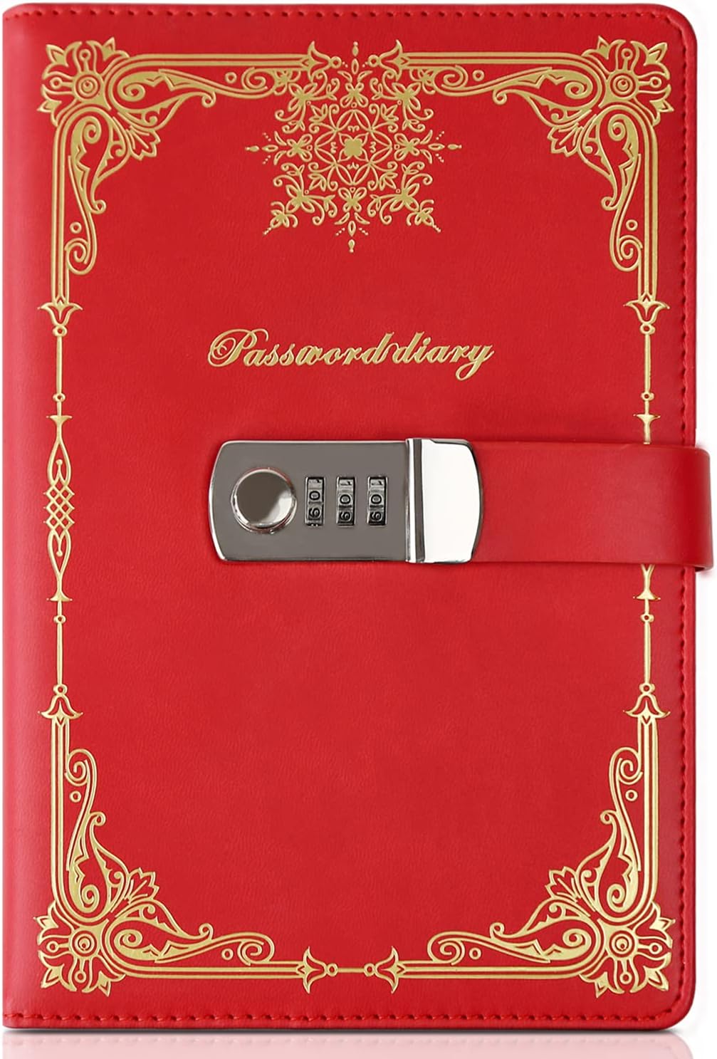 KaiRuiYing Diary with Lock for Girls/Women/Boys, Journal with Lock for Kids Gift, PU Leather Notebook with Lock, Locked Diary for Travel, Kids Diary with Combination Lock (Red)