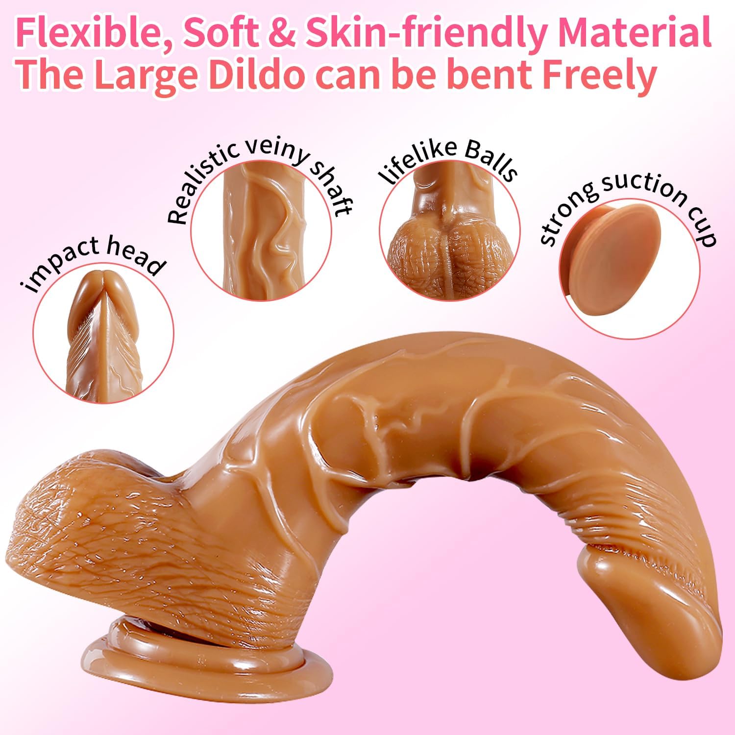 Strap on Dildo with Harness, Wearable Realistic Dildo Body-Safe Material with Strong Suction Cup, Anal Vagina G Spot Stimulator, Adult Sex Toys for Women Lesbian Couple Gay Men Beginner (Brown)