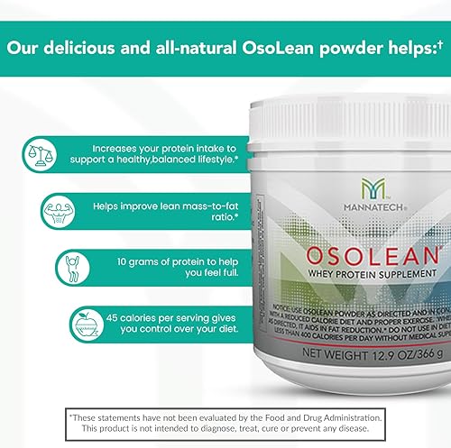 Miniatura 4 de Proteína en polvo, Mannatech OsoLean (lata) Suplemento de proteína de suero de leche de 12.9 onzas, construye y mantiene el músculo magro. Combate
