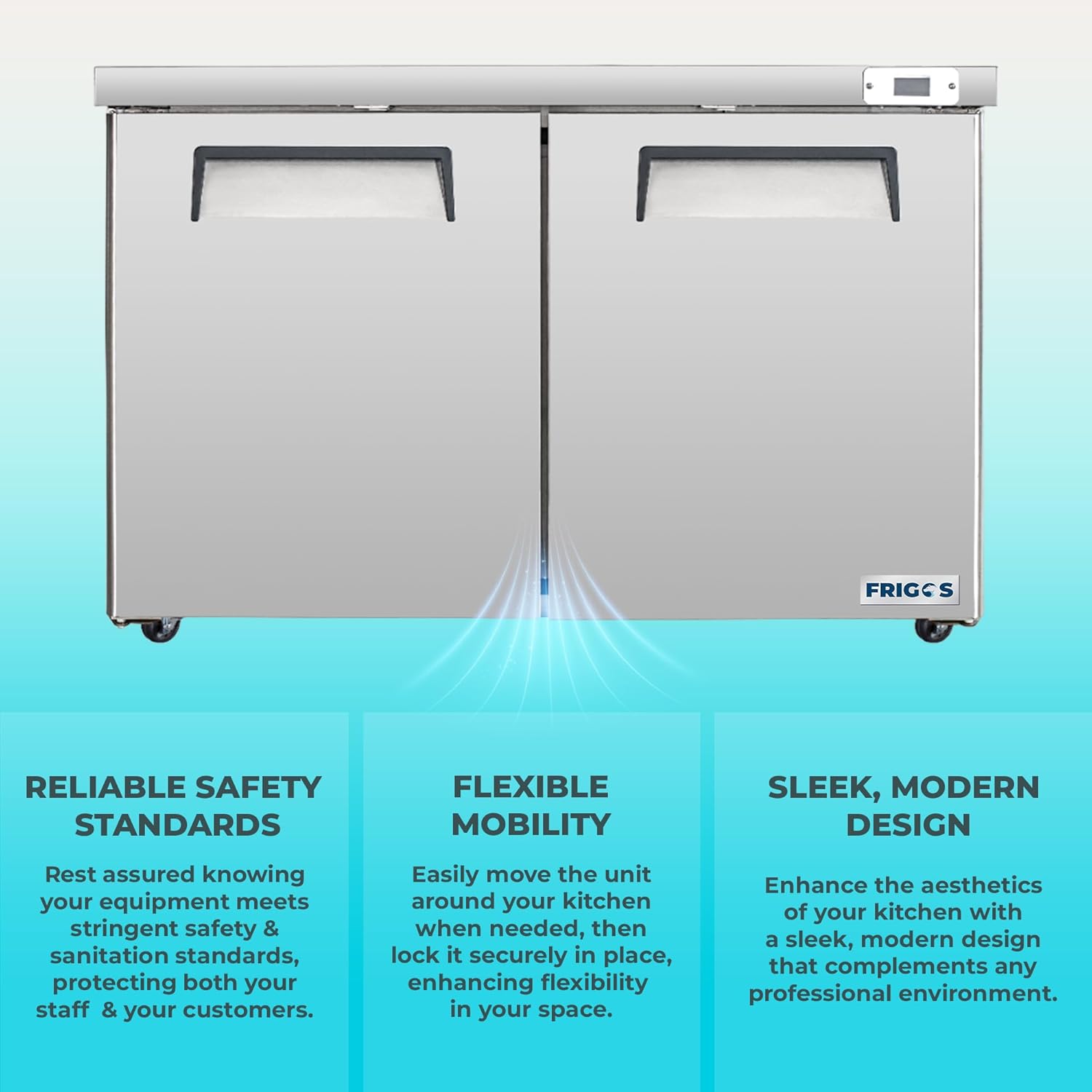 Frigos FG-UCRF-60 60" 2 Door Undercounter Refrigerator Silver - Ideal Standing Refrigerator for Commercial Kitchen - Undercounter Fridge Included Liftgate