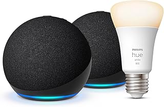 Echo Dot (5th Gen) | Anthracite, 2-Pack + Philips Hue Smart Bulb (E27), Works with Alexa – Smart Home Starter Kit