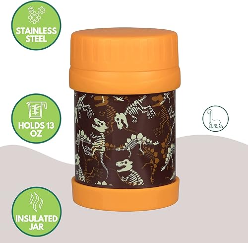 Miniatura 3 de Juego de bolsas de almuerzo para niños (dinosaurios) con bolsa de hielo duro reutilizable y tarro de alimentos de doble aislamiento para bebidas o