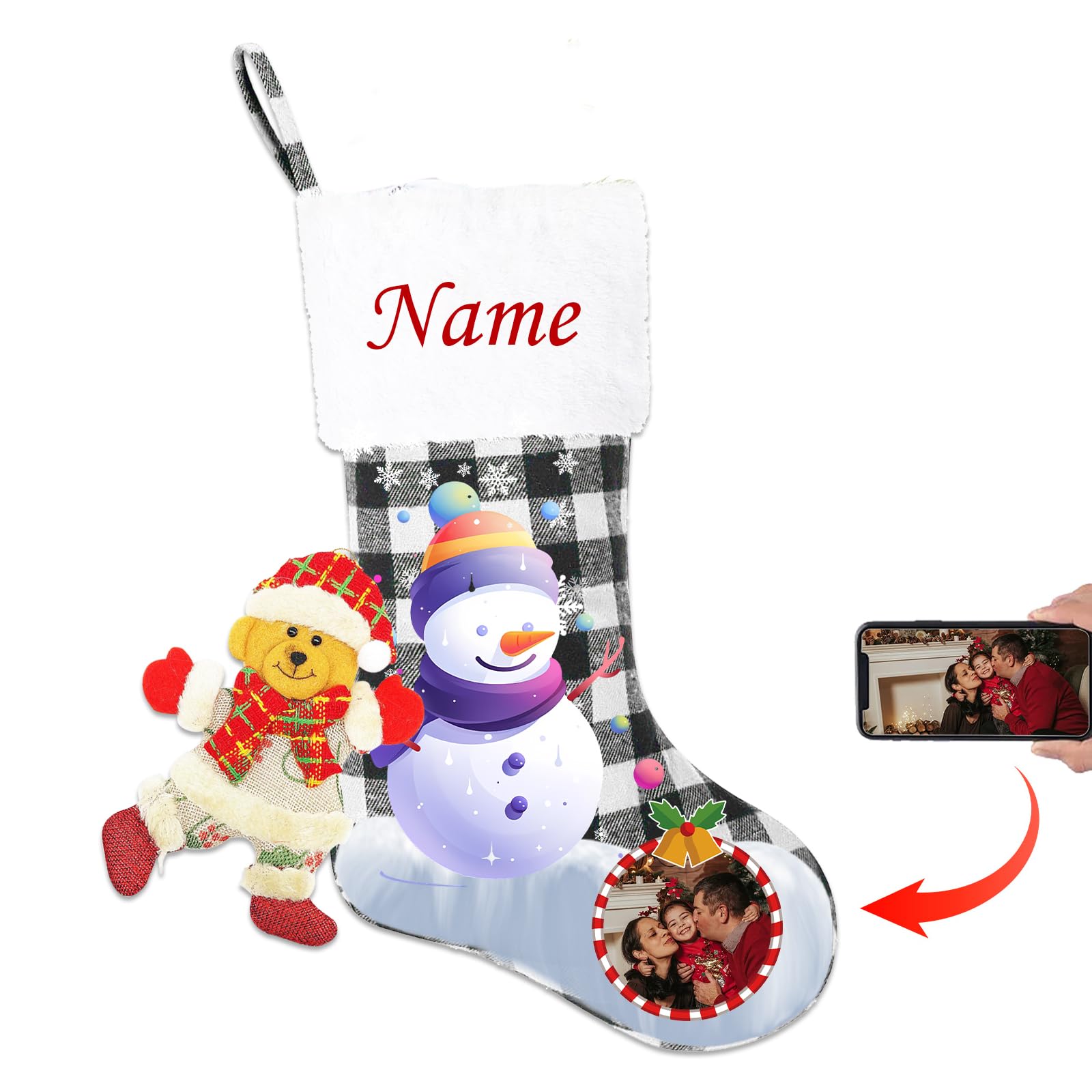 MeterBear Personalised Christmas Stockings with Christmas Ornament, Personalised Stockings Christmas with Names Photo, Personalised Christmas Stockings for Dogs Gifts for Christmas (1 Pcs)