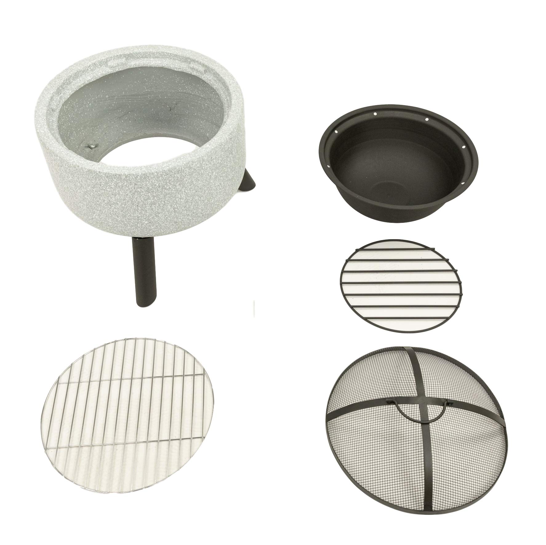 MaxxGarden Brasero – Ø 45 cm, Rejilla: Ø 40 cm, Resistente al Agua y a Las heladas, Madera o carbón de Madera, Acero, MagicMag: Piedra Artificial Mgo, Aspecto Piedra/Negro