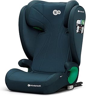 Kinderkraft JUNIORFIX2 Car Seat for 4-12 Years, I-Size 100-150 cm, Group 2/3, Toddler car seat with Isofix, Adjustable Headrest, Reinforced Side protections, Wide and Comfortable seat, Blue