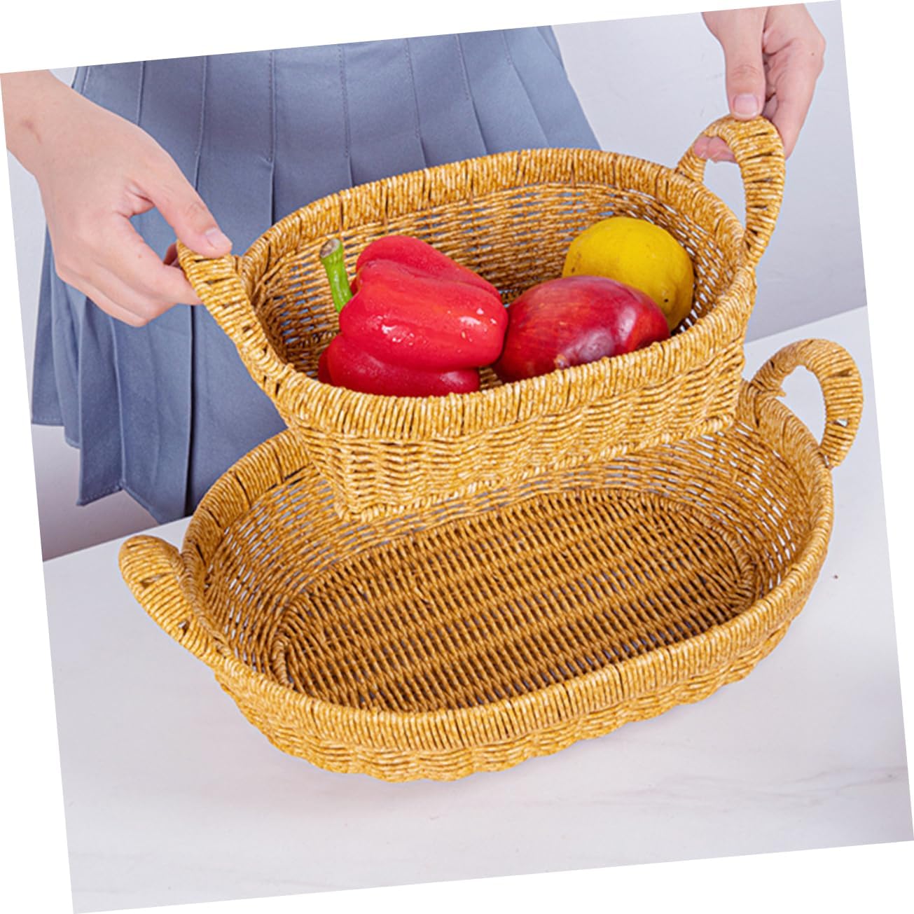 Bread Baskets for Kitchen Handwoven Basket Fruit Plate for Dried Fruit