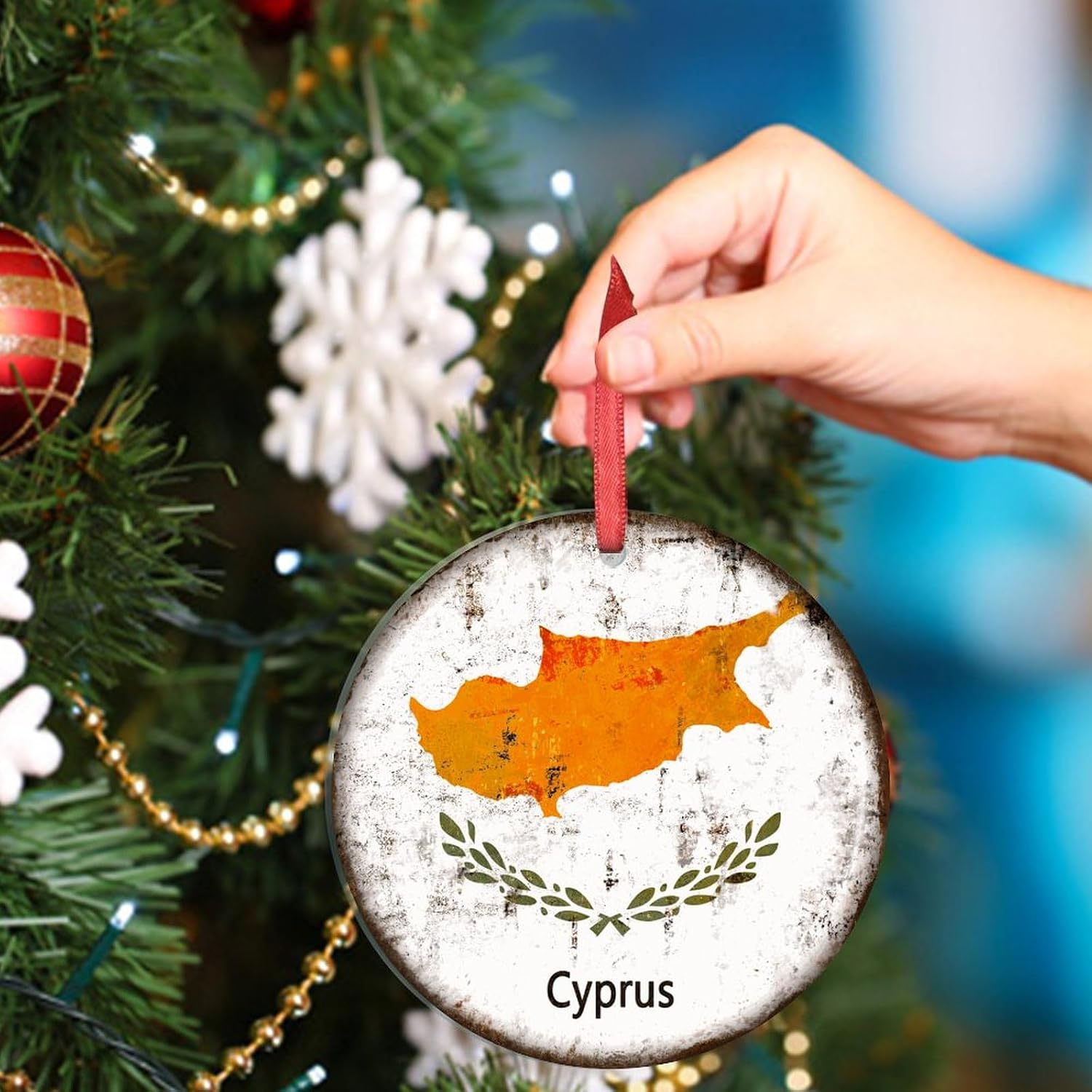Cyprus Flag Acrylic Christmas Ornaments Vintage Cyprus Christmas Tree Ornaments Patriotic Personalized Christmas Ornaments 2023 Keepsake Xmas Anniversary Holiday Birthday Gift